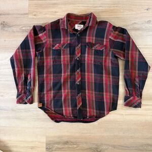 Tobacco Motorwear Co Biker Red And Blue Flannel Sz L   Motorcycle Riding Shirt